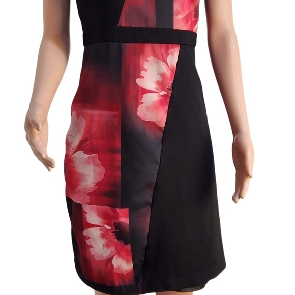 ELLEN Tracy Black Colorblock Pink Multi-Color Floral Sheath Dress Size: 4 - Picture 4 of 11